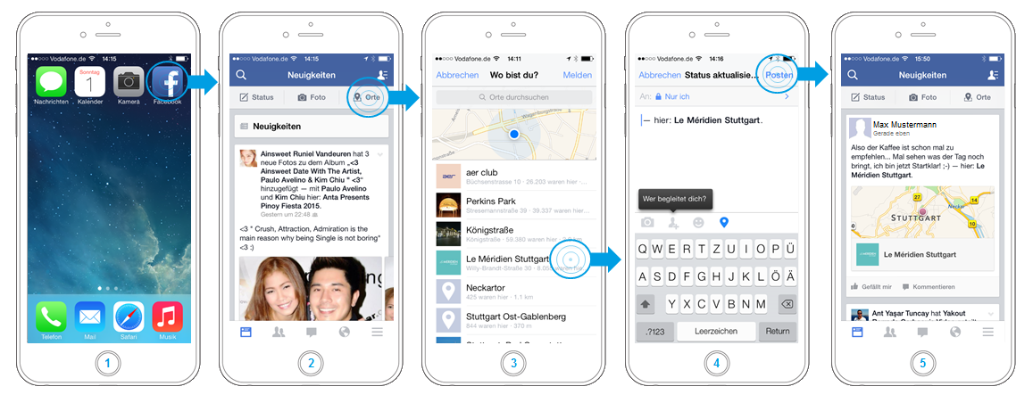 Facebook Places - Beispiel Checkin Merien Stuttgart