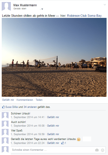 Facebook Places - Beispiel Robinson Club Soma Bay Posting mit Ort