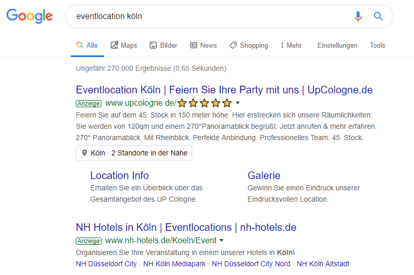 Googleanzeigen auf Suchanfrage Googleanzeigen