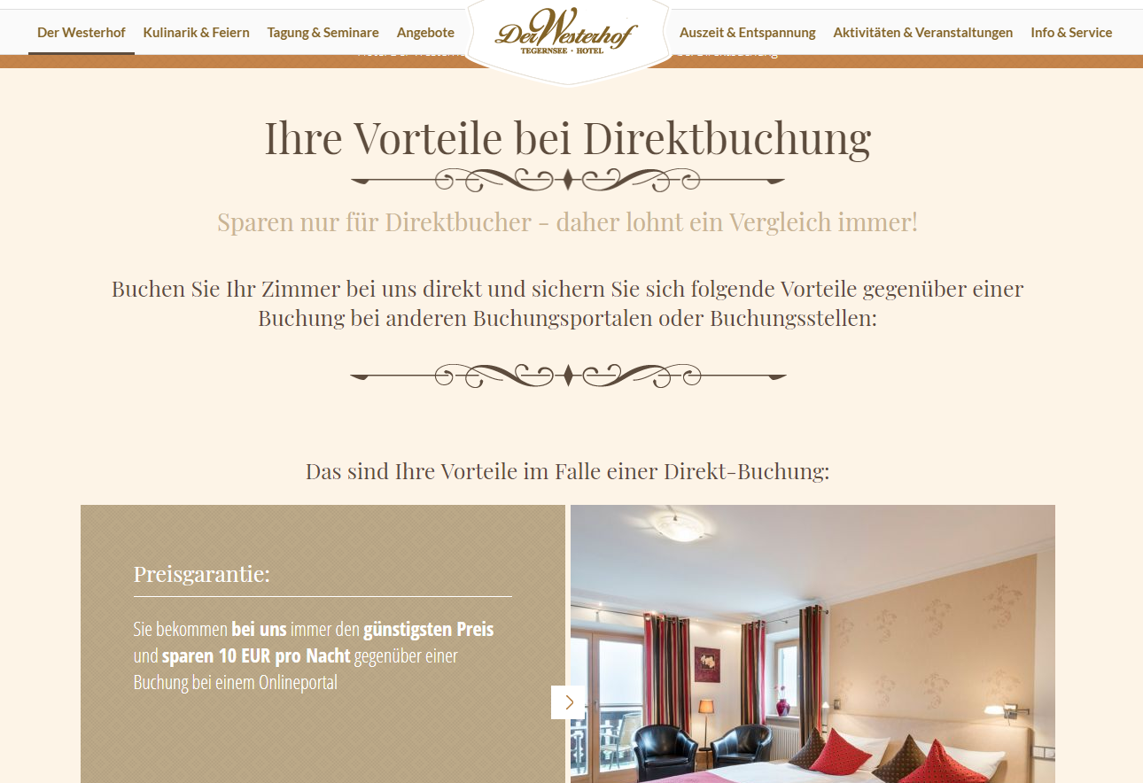 Vorteile einer Direktbuchung auf der Webseite Direktbuchung