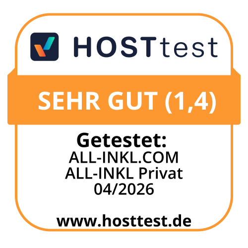 HOSTtest: ALL-INKL.COM mit Sehr gut (1,4) getestet, 04/2026